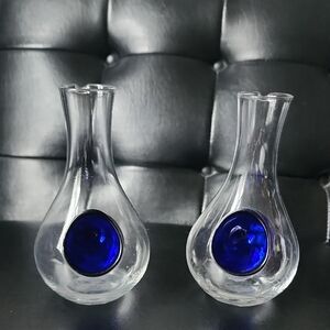 Japanese Style Sake Decanter Glass Bottles with Blue Ice Pocket (set of two)